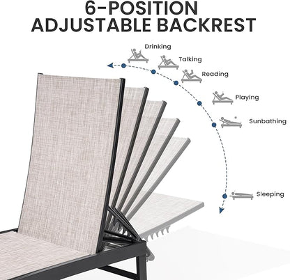 Crestlive Products Chaise Lounge Chair Outdoor Set of 2, Adjustable 5 Positions Pool Lounge Chairs, Metal Tanning Recliner, Outdoor Furniture All Weather for Patio, Beach, Yard, Pool