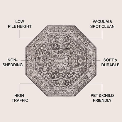 JONATHAN Y Boho Medallion Indoor Outdoor Octagon Area Rug 5 Ft Black/Gray, Malta Textured Weave for Backyard, Patio, Porch, Easy-Cleaning, High Traffic, Pet-Friendly, Non-Shedding (SMB104C-5TGN)