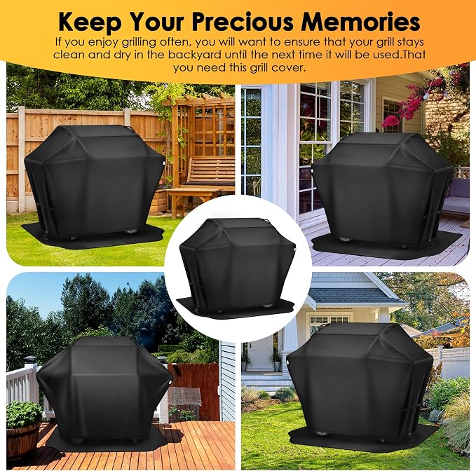 Grill Cover 48 Inch & Under Grill Mat,Grill Cover for Outdoor Waterproof Weather Resistant,UV & Fade Resistant, Compatible with Weber Nexgrill Charbroil Kenmore Gas Grill, Black