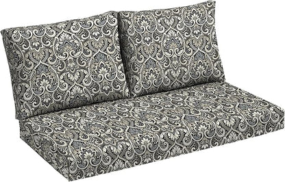 Arden Outdoor Loveseat Cushion Set, 48 x 24, Rain-Proof, Fade Resistant, Cushion Set for Couch, Bench, and Swing Black Aurora Damask