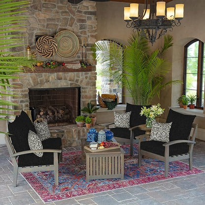 Arden Outdoor Toss Pillow, 16 x 16, Rain-Proof, Fade Resistant Black Aurora Damask