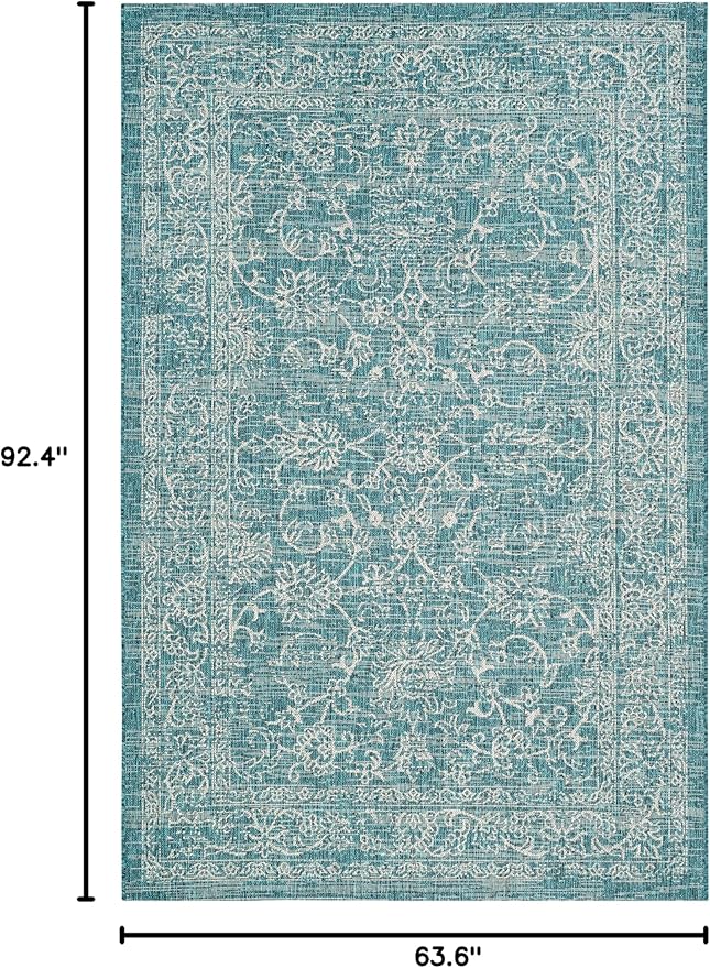 SAFAVIEH Washable Rug Outdoor Courtyard Collection - 5'3" x 7'7", Turquoise, Non-Shedding & Easy Cleaning, Ideal for Patio, Backyard, Mudroom (CY8680-37221)