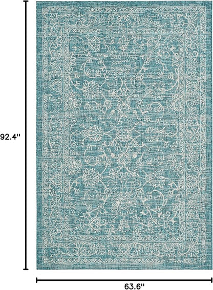 SAFAVIEH Washable Rug Outdoor Courtyard Collection - 5'3" x 7'7", Turquoise, Non-Shedding & Easy Cleaning, Ideal for Patio, Backyard, Mudroom (CY8680-37221)