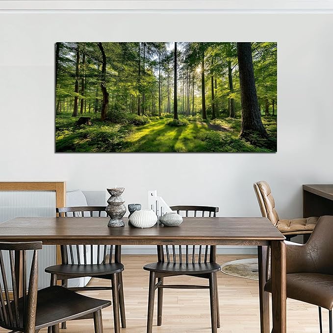 Tarfupth Large Forest Wall Art for Living Room Green Woodland Landscape with Sunlight Modern Nature Wall Decor for Bedroom Office Home Decor 24"x48"