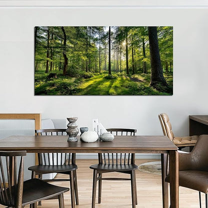 Tarfupth Large Forest Wall Art for Living Room Green Woodland Landscape with Sunlight Modern Nature Wall Decor for Bedroom Office Home Decor 24"x48"