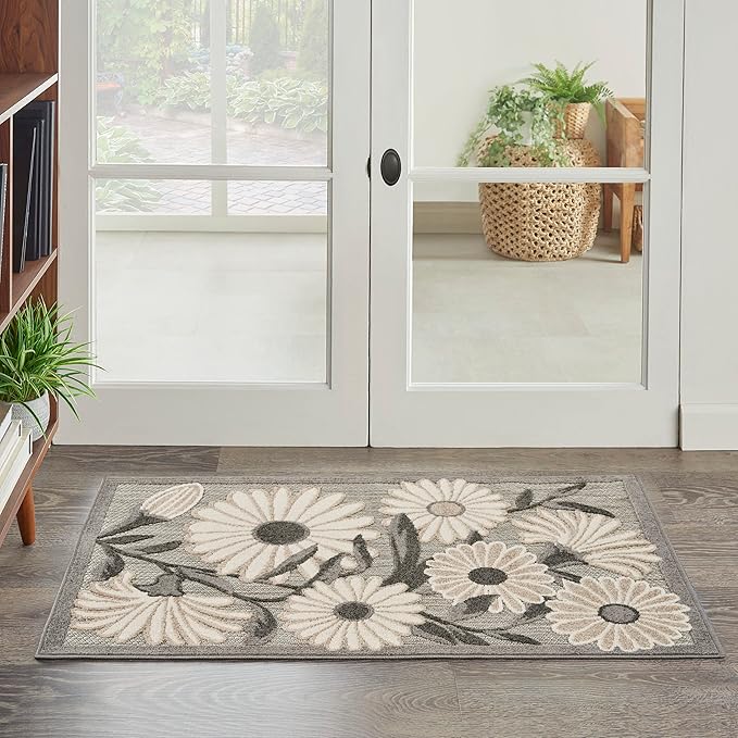 Nourison Home Aloha Indoor/Outdoor Beige 2'8'' x 4' Area-Rug, Easy-Cleaning, Non Shedding, Bed Room, Living Room, Dining Room, Backyard, Deck, Patio (3x4)
