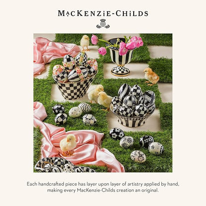 MACKENZIE-CHILDS Pedestal Tabletop Urn, Decorative Centerpiece for Table, Mantel, or Shelf, Small, Black-and-White Courtly Stripe