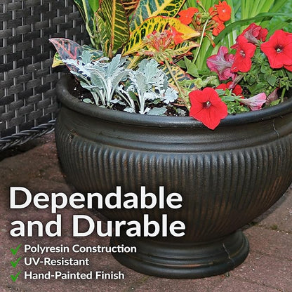 Sunnydaze Elizabeth 15" Double-Walled Polyresin Outdoor Ribbed Urn Planter - UV-Resistant Rust Finish