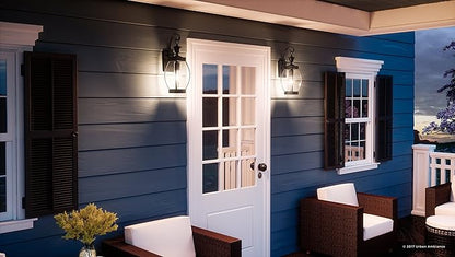 Urban Ambiance Luxury Colonial Outdoor Wall Light, Medium Size: 17" H x 5.5" W, with Transitional Style Elements, Bowed Design, Gorgeous Dark Medieval Bronze Finish and Beveled Glass, UQL1170