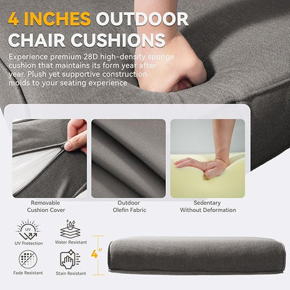 Patio Cushions for Outdoor Furniture - 22" x 25" x 4" UV Resistant Thick Foam Cushions Water Resistant Replacement Cushion for Outdoor Patio Furniture Chair/Sofa/Couch | Grey | 6-Pack |