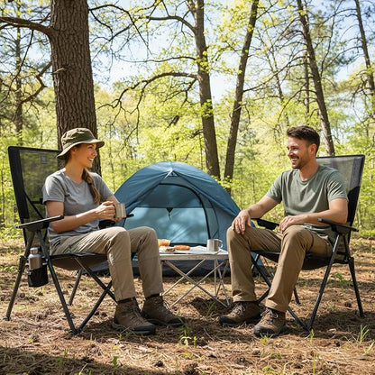 EVER ADVANCED Reclining Camping Chairs for Adult Lightweight, Portable Compact Folding Chair with High Back, 4-Level Recliner Chairs, Lawn Chair for Patio Balcony, Supports 300lbs Textilene Mesh Black