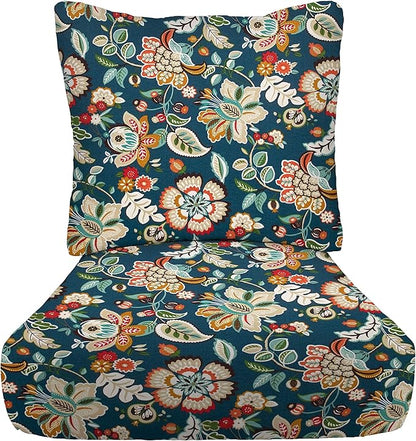 RSH DECOR Deep Seating Cushion with Pillow Back | 22” x 25” Seat | Water and Fade-Resistant Spun Fabric | Outdoor Chair Cushion Set for Patio Furniture | Telfair Peacock Blue