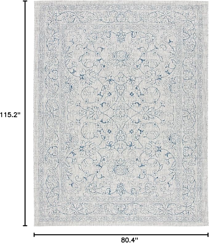 SAFAVIEH Washable Rug Outdoor Courtyard Collection - 6'7" x 9'6", Grey & Navy, Non-Shedding & Easy Cleaning, Ideal for Patio, Backyard, Mudroom (CY8680-36812)