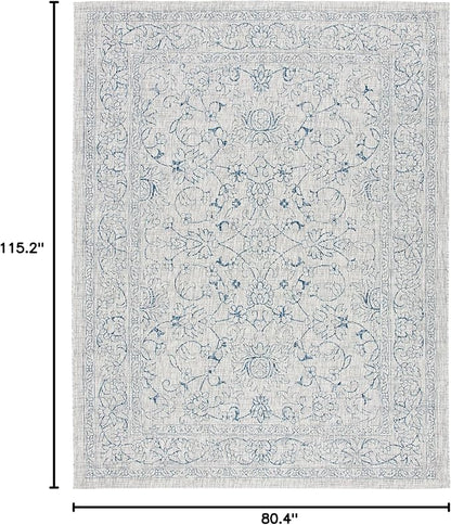 SAFAVIEH Washable Rug Outdoor Courtyard Collection - 6'7" x 9'6", Grey & Navy, Non-Shedding & Easy Cleaning, Ideal for Patio, Backyard, Mudroom (CY8680-36812)