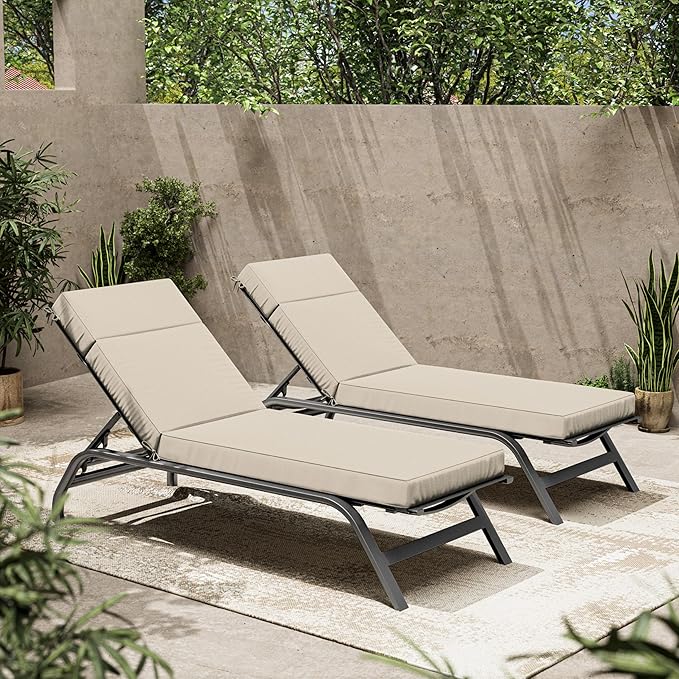 2 Pcs Chaise Lounge Cushions Outdoor, 80" L X 26" W X 4" D Lounge Chair Cushions for Outdoor Furniture, High-Density Foam Patio Chaise Cushion-Waterproof Fade-Resistant ThickPatio lounge chair cushion
