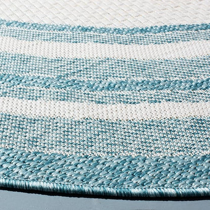 SAFAVIEH Washable Rug Outdoor Courtyard Collection - 5'3" Round, Ivory & Aqua Blue, Non-Shedding & Easy Cleaning, Ideal for Patio, Backyard, Mudroom (CY8475-53612)