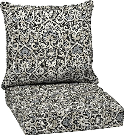 Arden Outdoor Deep Seat Cushion Set, 24 in x 24 in, Weather-Proof, Rain-Proof, Fade Resistant Patio Cushion for Chair, Sofa, and Couch Black Aurora Damask