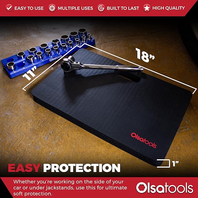 Olsa Tools Mechanics Kneeling Pad - Protection Knee Pads - Kneeling Work Mat - Under Car Mat - Creeper Pad - Work Pad - Foam Pad - 18" x 11" x 1" - Part 1182