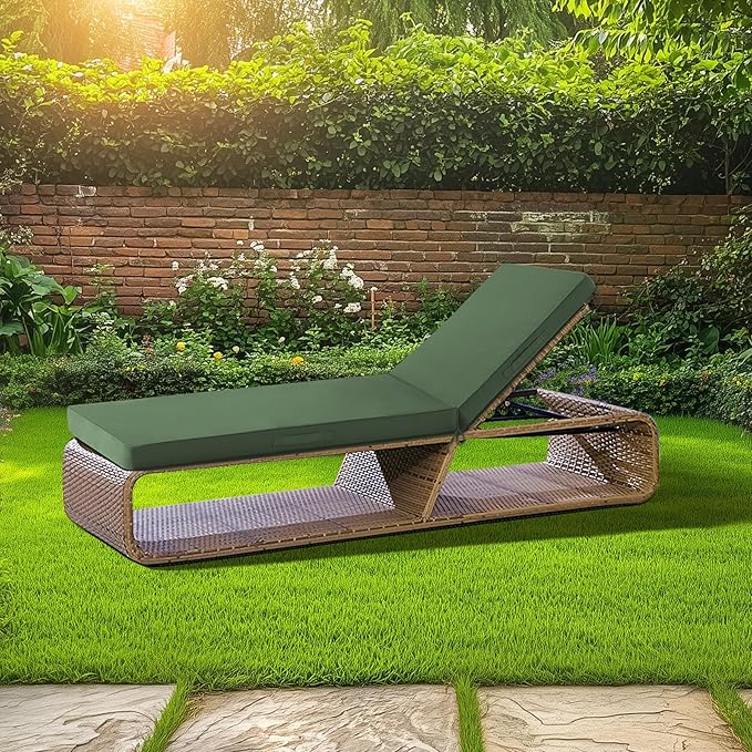 Chaise Lounge Cushions Outdoor, Waterproof Lounge Chair Cushion, 72x 21x 3 Inch Outdoor Chair Cushions with Ties, High-Density Foam Patio Lounge Chair Pads for Lawn, Pool & Beach, Forest Green