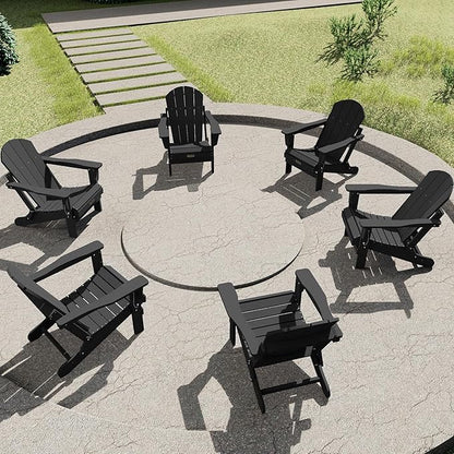 SERWALL Folding Adirondack Chairs Patio Chairs Lawn Chair Set of 8 Outdoor Adirondack Chair Weather Resistant for Patio Deck Garden, Backyard Deck, Fire Pit - Black