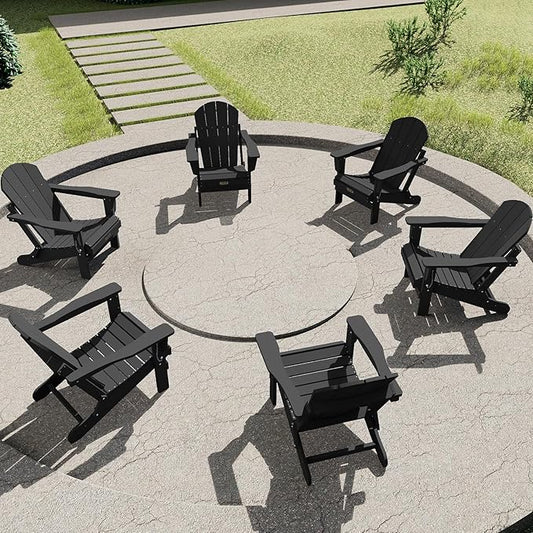 SERWALL Folding Adirondack Chairs Patio Chairs Lawn Chair Set of 6 Outdoor Adirondack Chair Weather Resistant for Patio Deck Garden, Backyard Deck, Fire Pit - Black