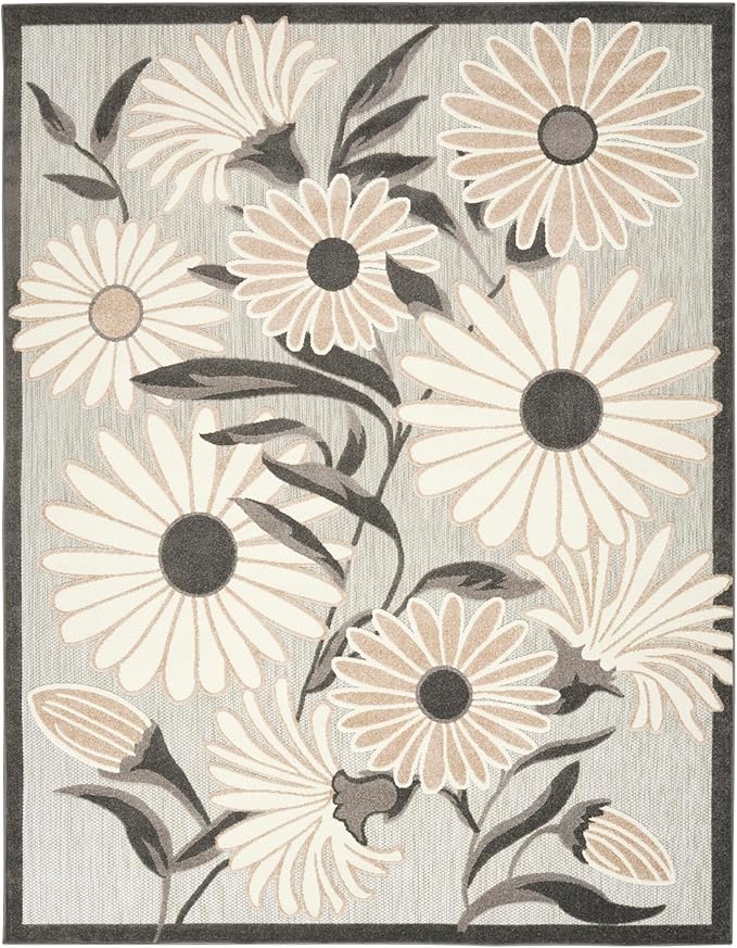 Nourison Home Aloha Indoor/Outdoor Beige 6' x 9' Area-Rug, Easy-Cleaning, Non Shedding, Bed Room, Living Room, Dining Room, Kitchen, Backyard, Deck, Patio (6x9)