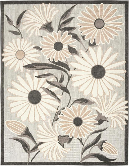 Nourison Home Aloha Indoor/Outdoor Beige 6' x 9' Area-Rug, Easy-Cleaning, Non Shedding, Bed Room, Living Room, Dining Room, Kitchen, Backyard, Deck, Patio (6x9)