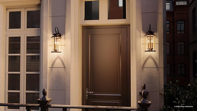 Urban Ambiance Luxury Rustic Outdoor Wall Light, Medium Size: 19.25" H x 8" W, with Colonial Style Elements, Olde Bronze Finish and Clear Shade, UHP1120 from The Plymouth Collection