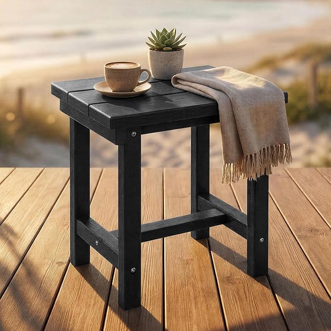 Furnimart Adirondack 16.5" Square Outdoor Side Table, Extra-Thick HDPE Weather-Resistant Small Patio Table, Black Outdoor End Table for Garden Balcony Yard Deck Poolside(Black)