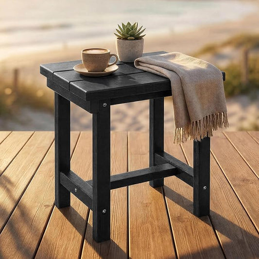 Furnimart Adirondack 16.5" Square Outdoor Side Table, Extra-Thick HDPE Weather-Resistant Small Patio Table, Black Outdoor End Table for Garden Balcony Yard Deck Poolside(Black)
