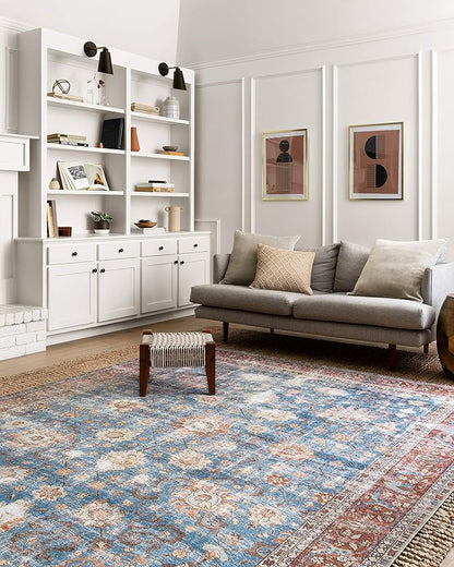 Loloi Loren Collection LQ-01 Blue/Brick 3'-6" x 5'-6" Accent Rug