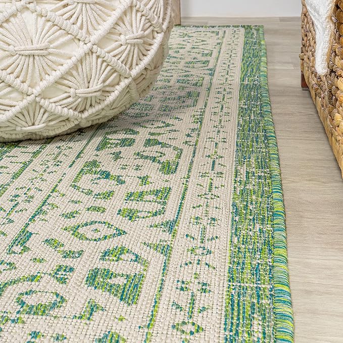 JONATHAN Y Medallion Weave Indoor Outdoor Area Rug 8X10 Cream/Green, Sinjuri Textured for Backyard, Patio, Porch, Easy-Cleaning, High Traffic, Pet-Friendly, Non-Shedding (SMB101H-8)