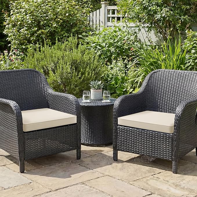 Outdoor Chair Cushions Set of 2: Waterproof & Fade Resistant Seat Cushion for Patio Furniture - 19 x 19 x 2 Inch Chair Pads with Ties and Hidden Zipper - Patio Chair Cushion Replacement, Beige