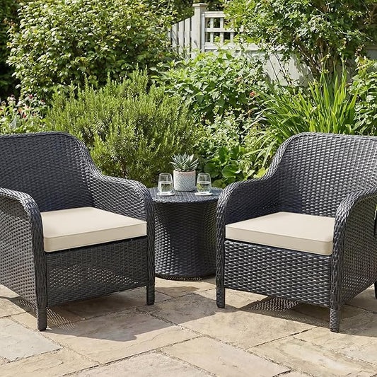 Outdoor Chair Cushions Set of 2: Waterproof & Fade Resistant Seat Cushion for Patio Furniture - 19 x 19 x 2 Inch Chair Pads with Ties and Hidden Zipper - Patio Chair Cushion Replacement, Beige