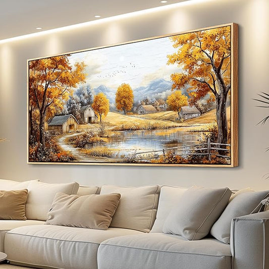 Wood Farmed Canvas Wall Art For Living Room Large Wall Decor For Office Bedroom Decorations Autumn Forest Landscape Pictures Farmhouse Painting Artwork Room Wall Mural Aesthetic Home Decor 30x60 In