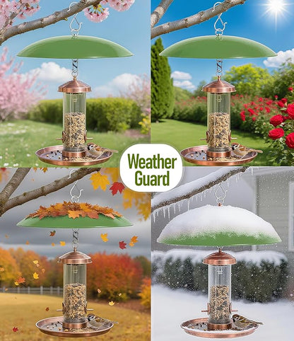 13" Bird Feeder Rain Cover,Bird Feeder Dome,Hummingbird Feeder Squirrel Guard,Proof Bird Feeders Baffle,Smart Birds Feeder's Umbrella(Green), 2Pack
