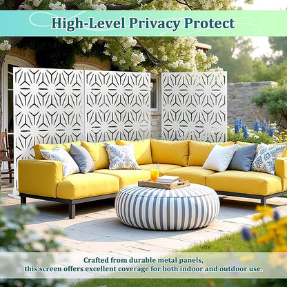 Metal Privacy Screen Outdoor Privacy Screen, Freestanding Fence Panel for Outside, 72''H×47''W, Decorative Screen Panel for Backyard/Patio/Deck