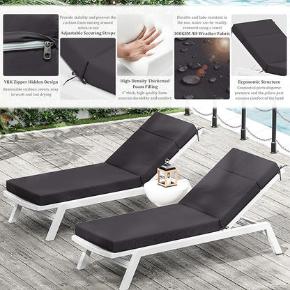 Chaise Lounge Cushion for Outdoor Furniture, Waterproof Fade and Tear Resistant Lounge Deck Chair Cushions for Patio Lawn Pool Resort Hotel