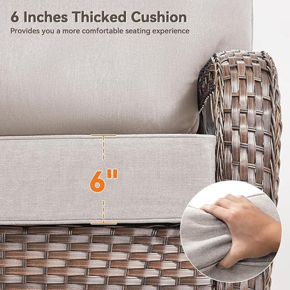 Luxury 6" Outdoor Cushions for Patio Furniture, 24x24x6" Thick Seat Cushion Set of 4, Fade Resistant Couch Chair Replacement Cushions High Density Deep Wicker Chair Cushion w/ Removable Cover, Beige