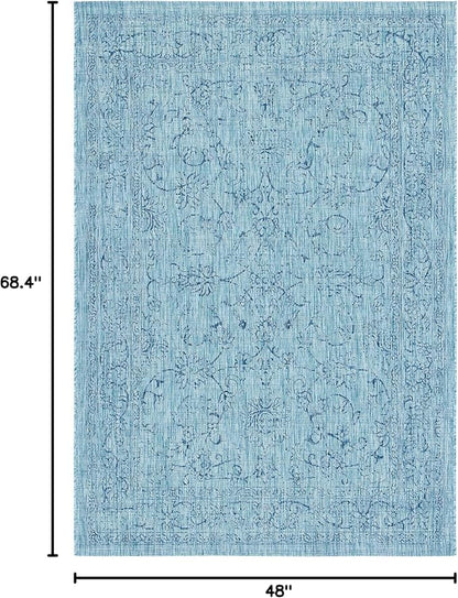 SAFAVIEH Courtyard Collection 4' x 5'7" Aqua/Navy CY8680 Indoor/ Outside Waterproof Easy cleansingPatio Backyard Mudroom Area Mat