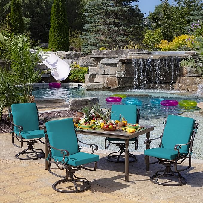 Arden Outdoor Patio Dining Chair Cushion, 20x44, Rain-Proof Seat Pad, Fade-Resistant Outdoor Cushion Lake Blue Leala