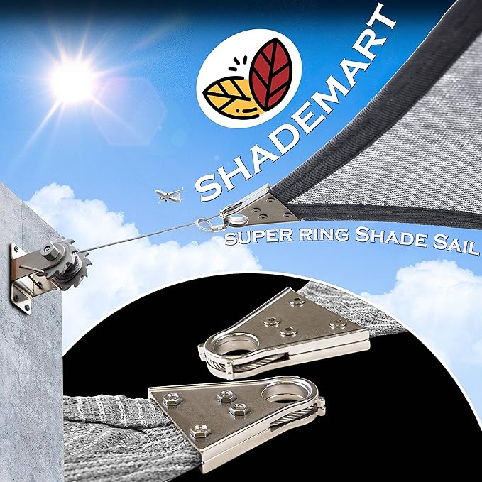 ShadeMart Heavy Duty 22' x 28' Grey Sun Shade Rectangle Shade Sail, Super Ring Canopy Awning Shades for Patio Carport Yard UV Blockage Commercial Grade 260 GSM, We Custom Size