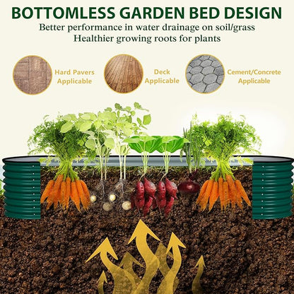 MUPATER Galvanized Raised Garden Bed 8x2x2ft, 9-in-1 Metal Raised Planter Box with Aluminum Support Rods Oval for Outdoor Vegetable Flower, Backyard and Patio, Green