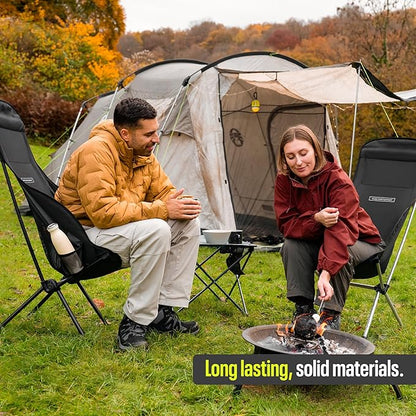 TSE HC100 Camping Chair, 3.36lbs Lightweight Folding Chair with Cup Holder, Portable and Easy to Carry for Camping, Beach, Hiking, Urbain, Festival or Garden (Black)