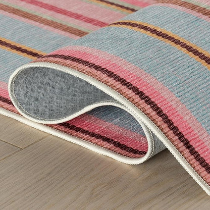 Dash & Albert Jamaica Stripe Multi Machine Washable Rug, Runner-2.5 X 8 Feet, Blue/White Stripe Pattern