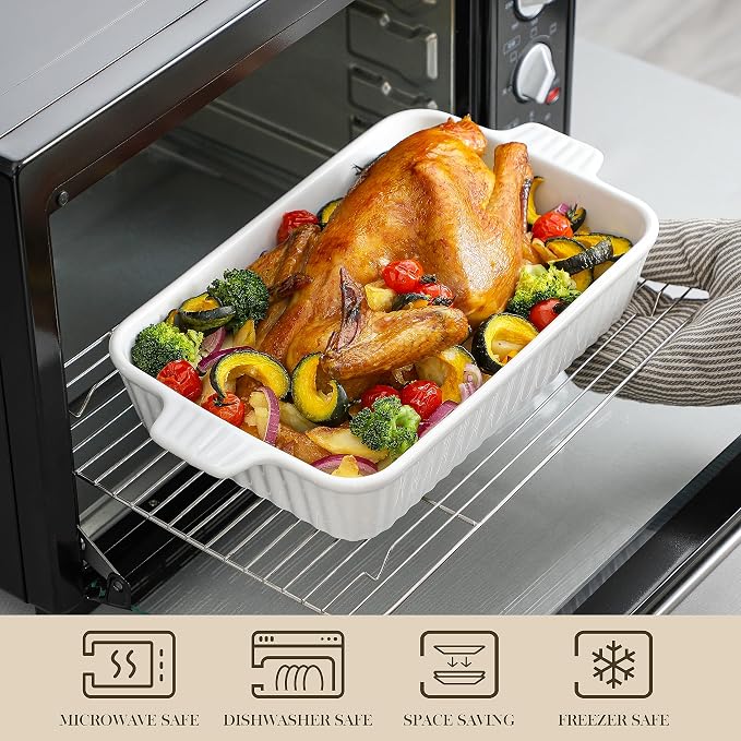 MALACASA Casserole Dishes for Oven, Porcelain Baking Dishes, Ceramic Bakeware Sets of 4, Rectangular Lasagna Pans with Handles for Baking Cake Kitchen, White (9.4"/11.1"/12.2"/14.7")