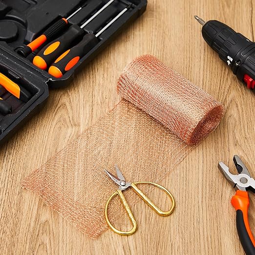 Gisafai 8" x 32 ft Copper Mesh Rodent Control Copper Wool for Slugs Rustproof DIY Hole Filler Pure Wire Mesh for Bat Snail Bird Pest Rodent Control Gap Blocker Fill Fabric Hole Gardening (2 Roll)