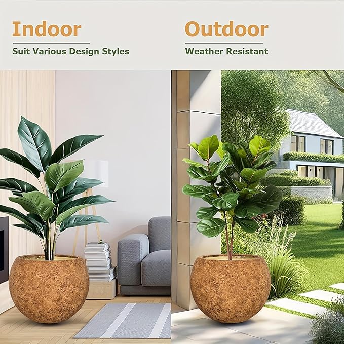 Panlaolao 17 H x 21" Dia (15" Pot Opening) Round Fiberstone Planter with Drainage Hole, Indoor/Outdoor Large Plant Pot for Home Patio Garden, Ideal for Large Plants-Camel