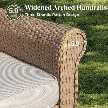 Patio Furniture Set 2 pcs, Wicker Outdoor Patio Furniture, 2 Single Chairs, Rattan Patio Conversation Set for Backyard Deck, Beige
