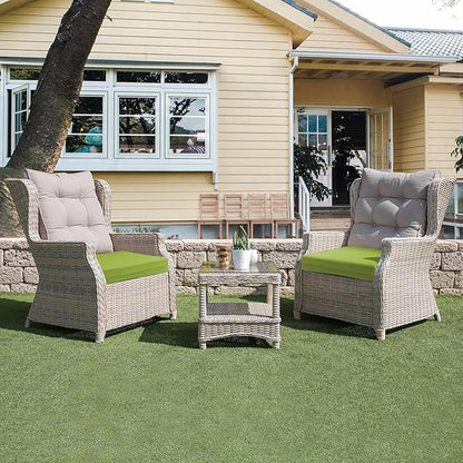 UNIKOME Outdoor Chair Cushions Pack of 4, Water Resistant Patio Cushions with Ties, High Density Sponge Filling Square Corner Seat Cushions for Outdoor Furniture, 19"*19"*3", Green
